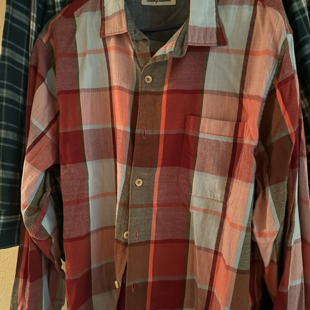 Tommy Bahama Men's Casual Plaid Shirt - Red and White